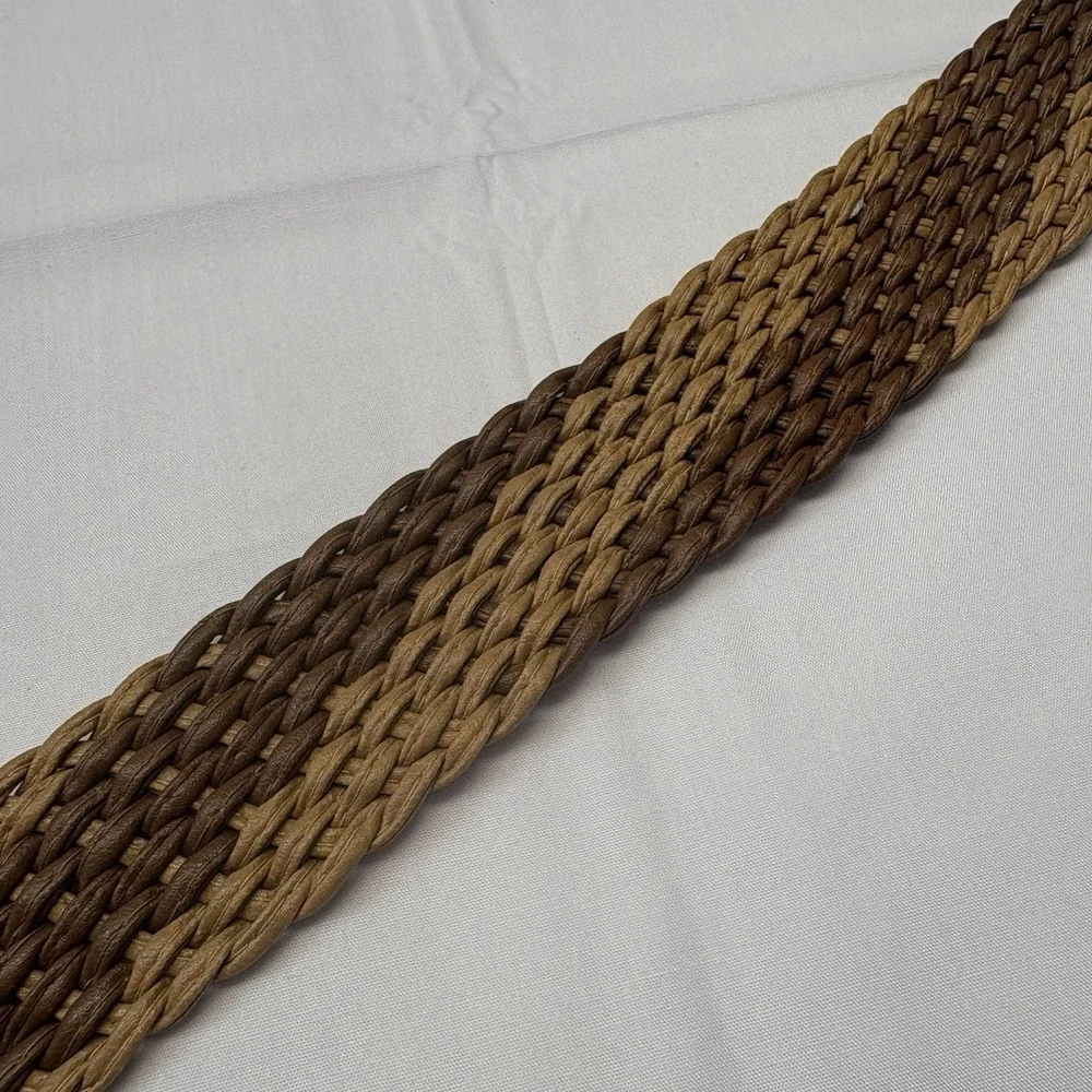 Brown & Tan Woven Belt Wide Boho Ring Buckle Tassel Fringe 36